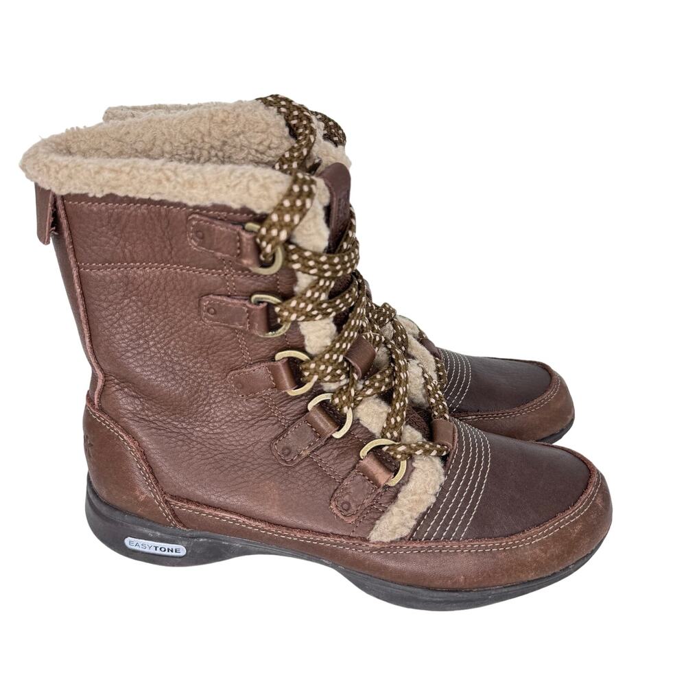 Reebok EasyTone Womens 6.5 Brown Leather Shearling Lined Winter Boots V46322‎